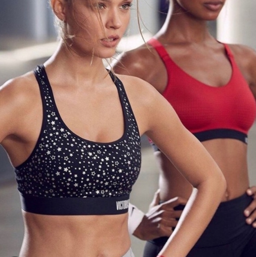 Victoria's Secret Starry Racerback Sports Bra Black Silver Stars Medium